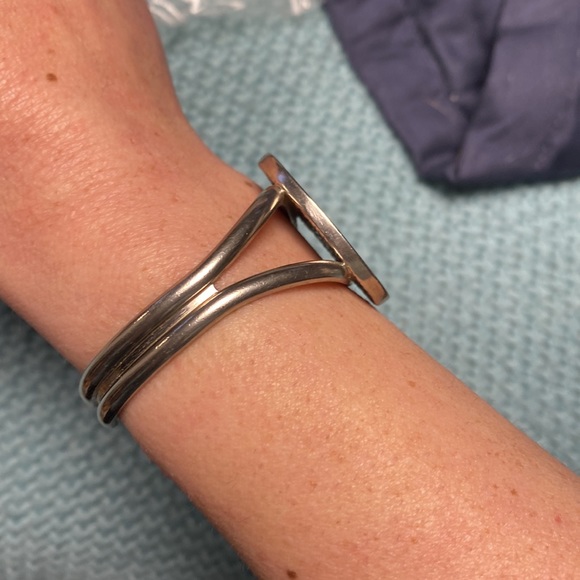 Host Pick Sterling Silver w Turquoise & Onyx Inlay Harley Davidson Cuff Bracelet - Picture 2 of 8